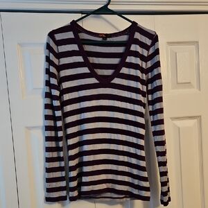 Forever 21 Striped V-Neck Long Sleeve Top